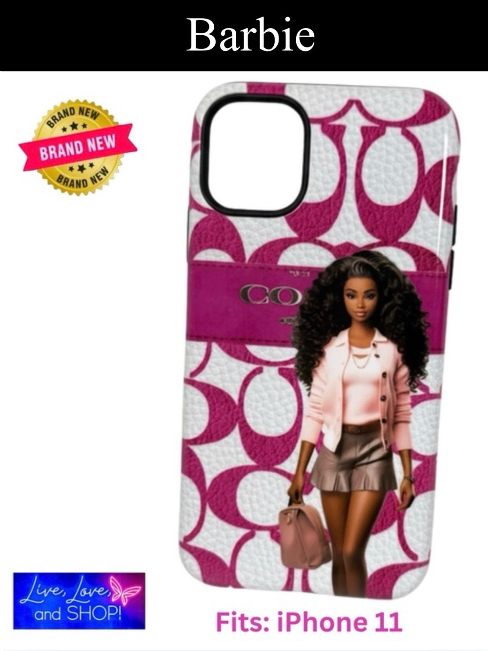 PHONE CASE: African American Barbie,
Pink Jacket & Brown Skirt, iPhone 11, NWOT
